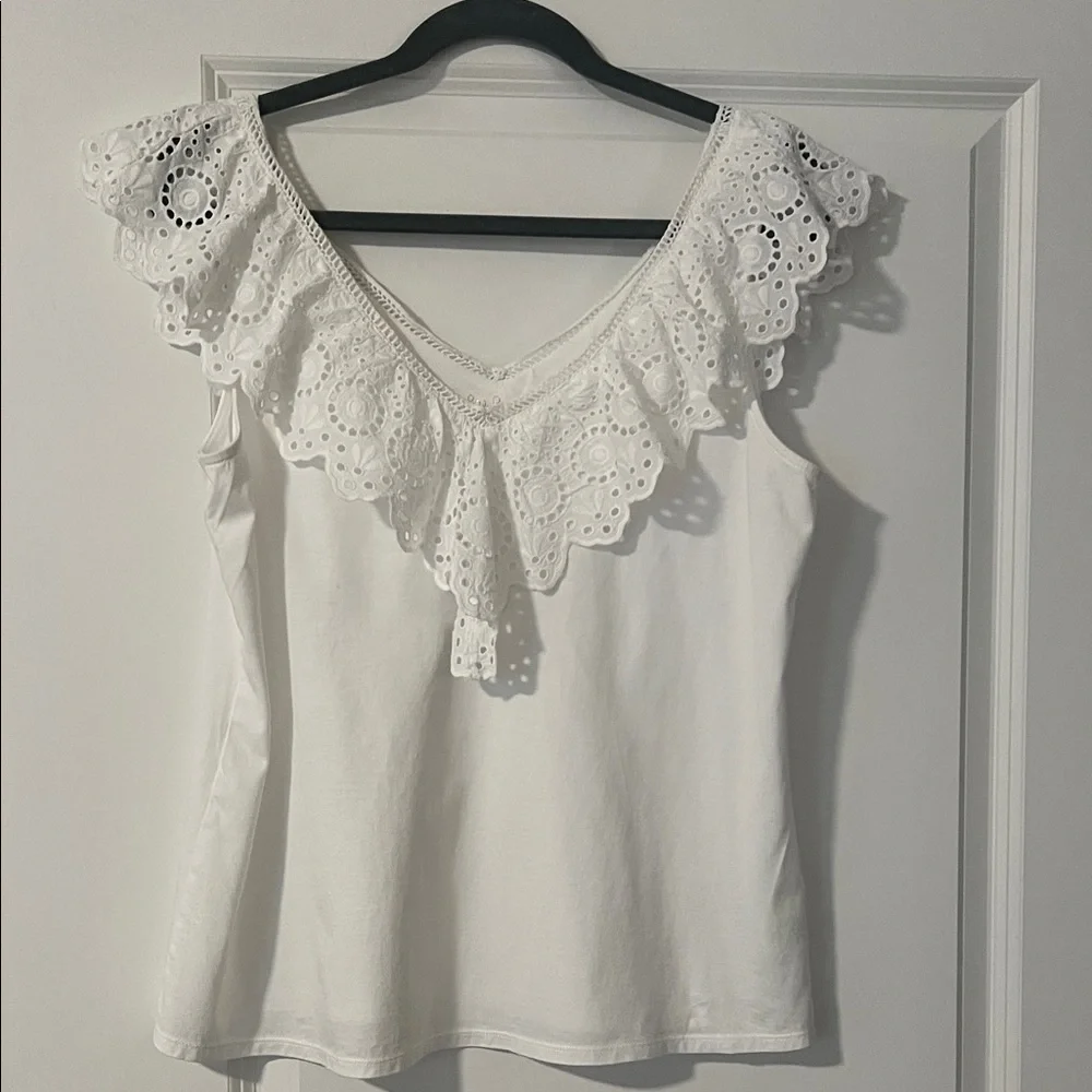 Lilly Pulitzer White Eyelet Ruffle Blouse Size L - Picture 1 of 6